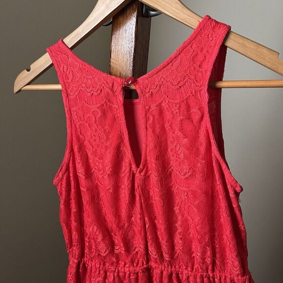 Delia's Dress Sz Small Red Sleeveless Lace Cut-Out Fit & Flare Lined Floral - Picture 6 of 9